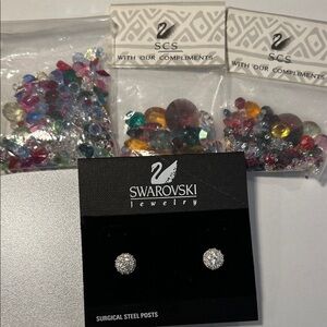 Swarovski Silver Stud Earrings with Multicolor Gem Set